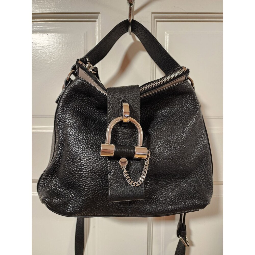 Vince Camuto Black Leather Crossbody Bag, Elegant Designer Handbag